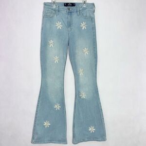 Hollister High Rise Flare Jeans Women’s/Juniors 9R Blue Light Wash Embroidered